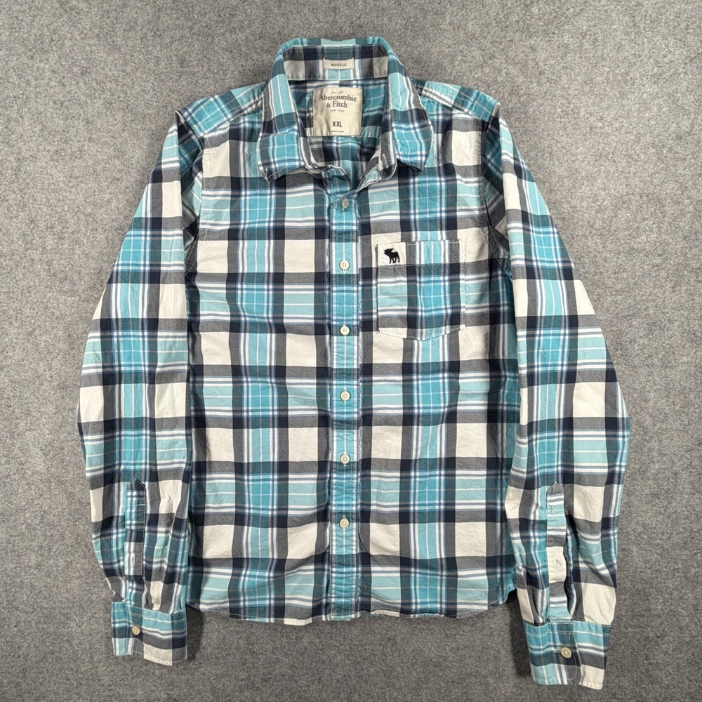 Abercrombie & Fitch Shirt Mens XXL Blue‎ Plaid Button Down Muscle